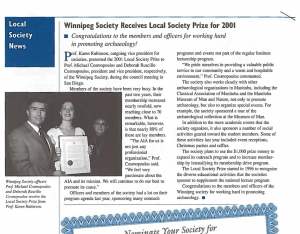 Winnipeg Society Receives Local Prize AIA Newsletter Spring 2002